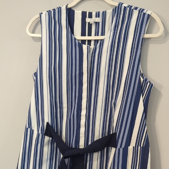 Poetry Dress A-Line Sleeveless 100% Cotton Blue Stripe Tie Belt size 10 - Picture 2 of 10